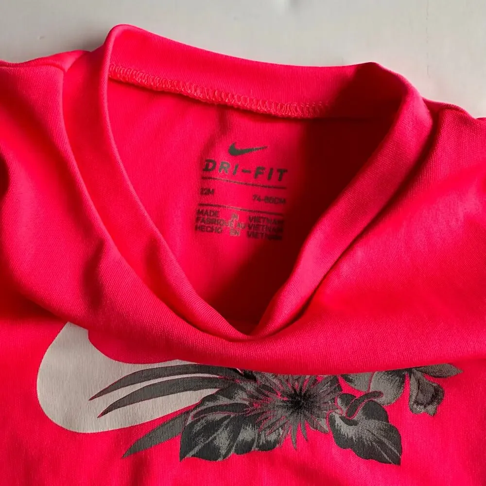 Nike Pink Floral Logo Athletic Tee - Size 12 Months